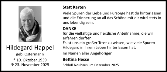 Traueranzeige von Hildegard Happel von Neue Westfälische und Westfalen-Blatt