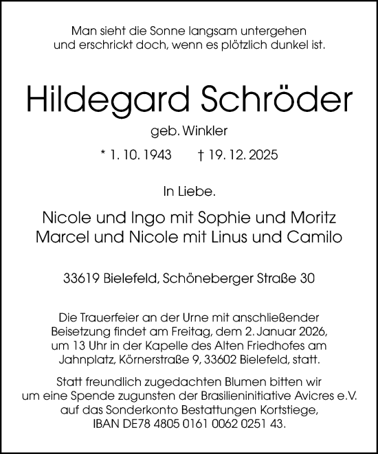 Traueranzeige von Hildegard Schröder von Neue Westfälische und Westfalen-Blatt