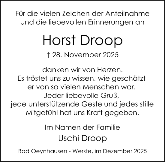Traueranzeige von Horst Droop von Neue Westfälische und Westfalen-Blatt