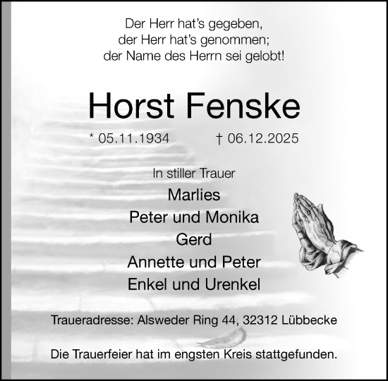 Traueranzeige von Horst Fenske von Neue Westfälische und Westfalen-Blatt