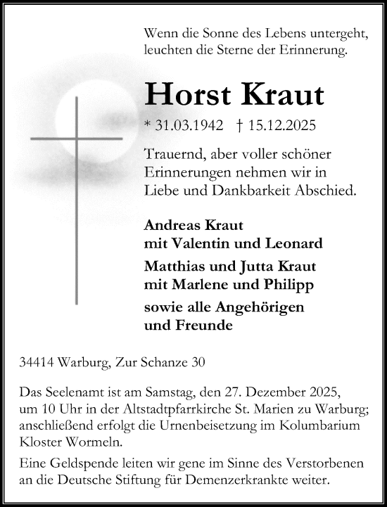 Traueranzeige von Horst Kraut von Neue Westfälische und Westfalen-Blatt