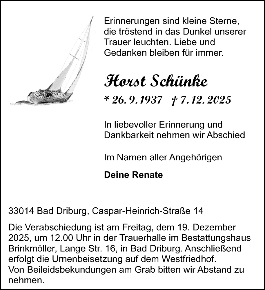  Traueranzeige für Horst Schünke vom 13.12.2025 aus Neue Westfälische und Westfalen-Blatt
