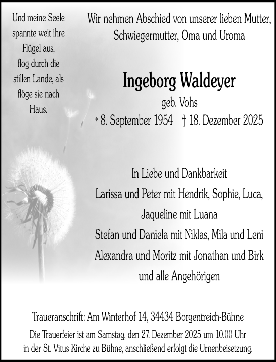 Traueranzeige von Ingeborg Waldeyer von Neue Westfälische und Westfalen-Blatt