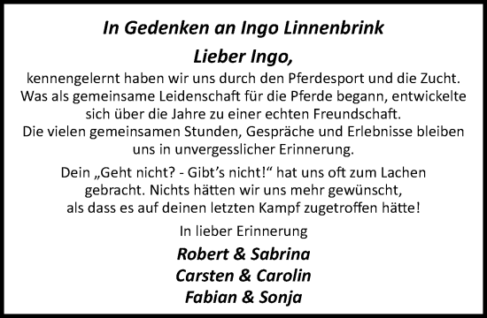 Traueranzeige von Ingo Linnenbrink von Neue Westfälische und Westfalen-Blatt