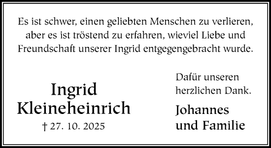 Traueranzeige von Ingrid Kleineheinrich von Neue Westfälische und Westfalen-Blatt