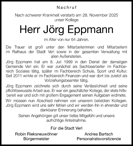 Traueranzeige von Jörg Eppmann von Neue Westfälische und Westfalen-Blatt