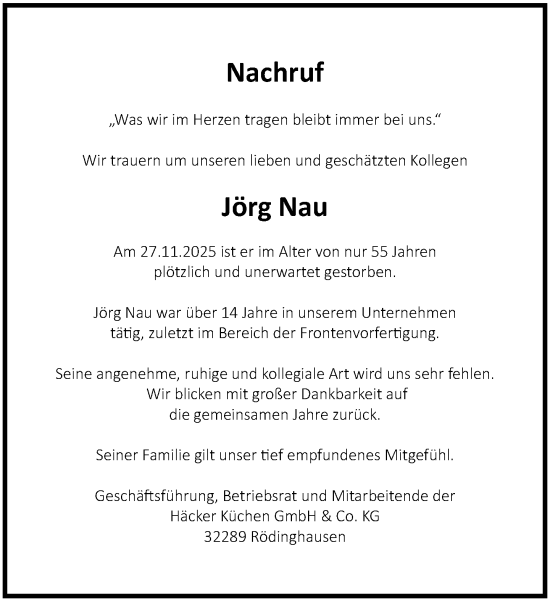 Traueranzeige von Jörg Nau von Neue Westfälische und Westfalen-Blatt