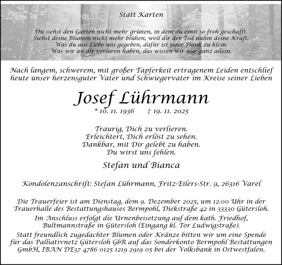 Traueranzeige von Josef Lührmann von Neue Westfälische und Westfalen-Blatt