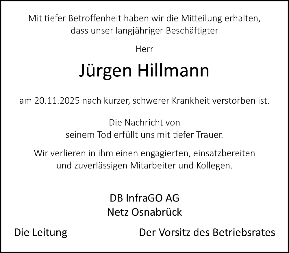  Traueranzeige für Jürgen Hillmann vom 03.12.2025 aus Neue Westfälische und Westfalen-Blatt