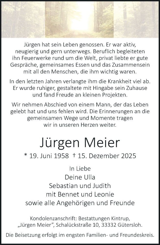  Traueranzeige für Jürgen Meier vom 20.12.2025 aus Neue Westfälische und Westfalen-Blatt