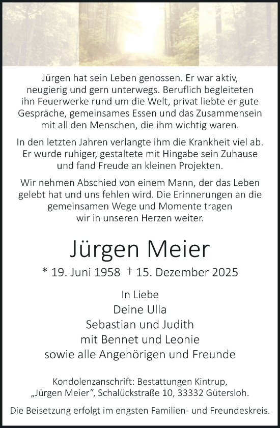 Traueranzeige von Jürgen Meier von Neue Westfälische und Westfalen-Blatt