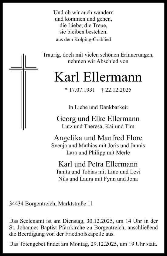 Traueranzeige von Karl Ellermann von Neue Westfälische und Westfalen-Blatt