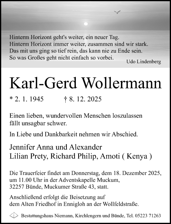 Traueranzeige von Karl-Gerd Wollermann von Neue Westfälische und Westfalen-Blatt