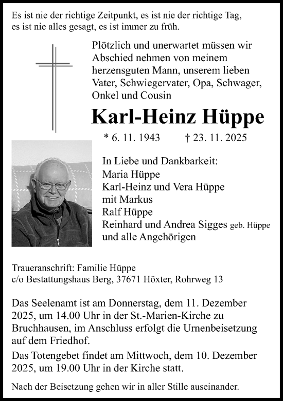 Traueranzeige von Karl-Heinz Hüppe von Neue Westfälische und Westfalen-Blatt