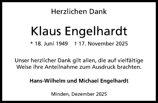 Traueranzeige von Klaus Engelhardt von Neue Westfälische und Westfalen-Blatt