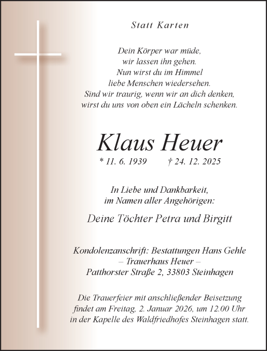 Traueranzeige von Klaus Heuer von Neue Westfälische und Westfalen-Blatt