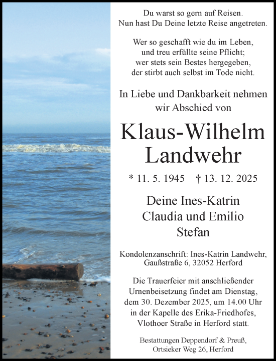Traueranzeige von Klaus-Wilhelm Landwehr von Neue Westfälische und Westfalen-Blatt