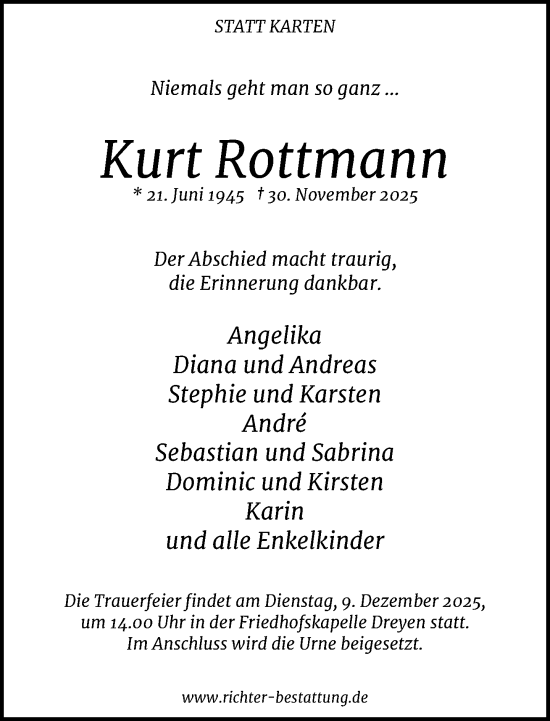 Traueranzeige von Kurt Rottmann von Neue Westfälische und Westfalen-Blatt