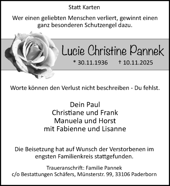 Traueranzeige von Lucie Christine Pannek von Neue Westfälische und Westfalen-Blatt