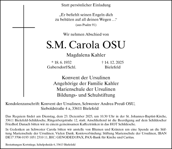 Traueranzeige von Magdalena Kahler von Neue Westfälische und Westfalen-Blatt