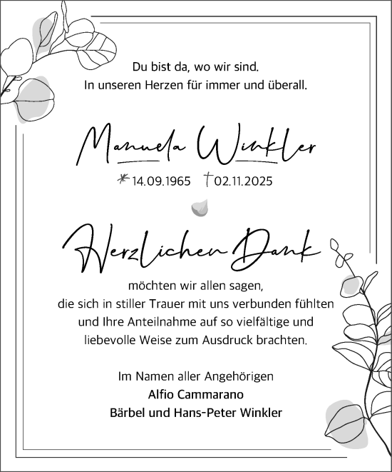 Traueranzeige von Manuela Winkler von Neue Westfälische und Westfalen-Blatt