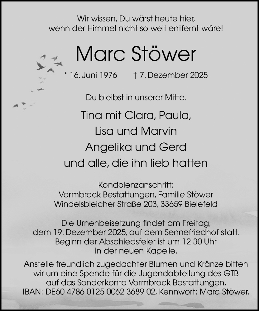 Traueranzeige für Marc Stöwer vom 13.12.2025 aus Neue Westfälische und Westfalen-Blatt