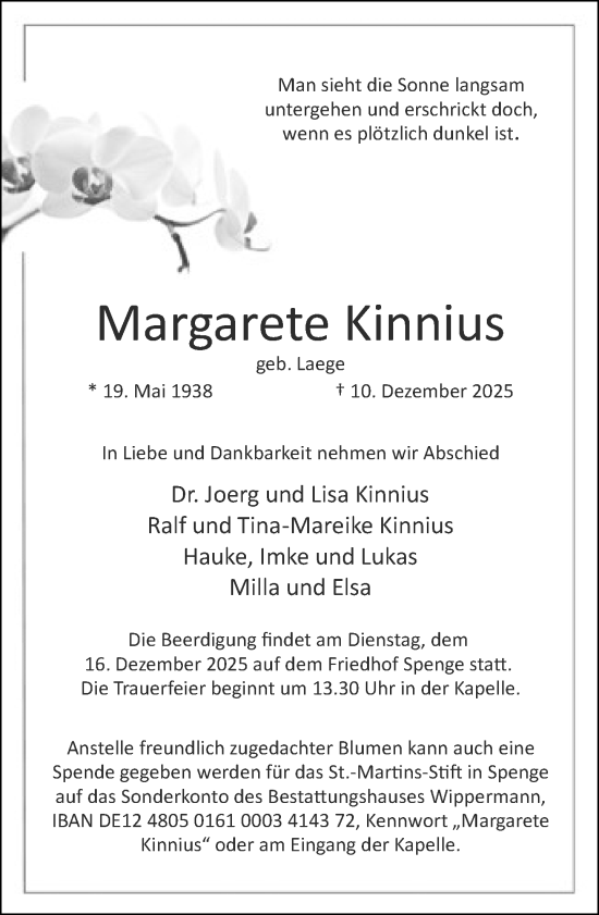 Traueranzeige von Margarete Kinnius von Neue Westfälische und Westfalen-Blatt