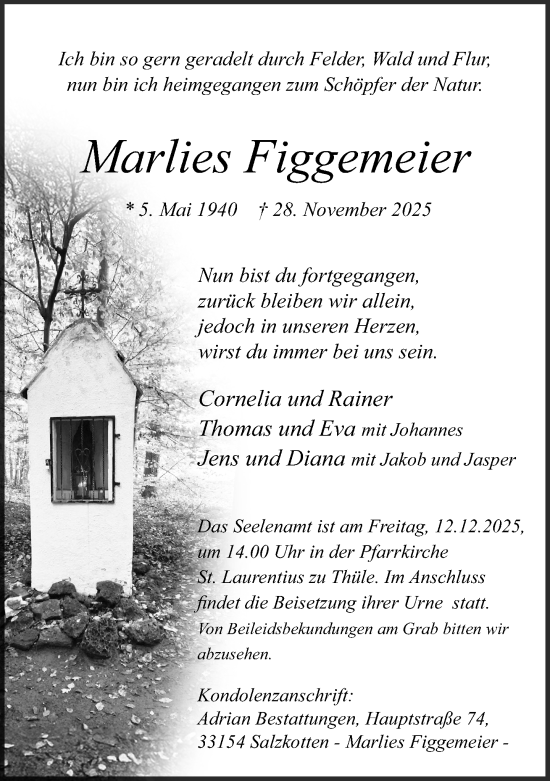 Traueranzeige von Marlies Figgemeier von Neue Westfälische und Westfalen-Blatt