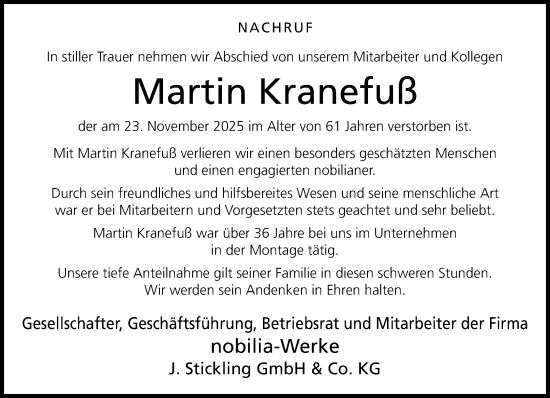 Traueranzeige von Martin Kranefuß von Neue Westfälische und Westfalen-Blatt