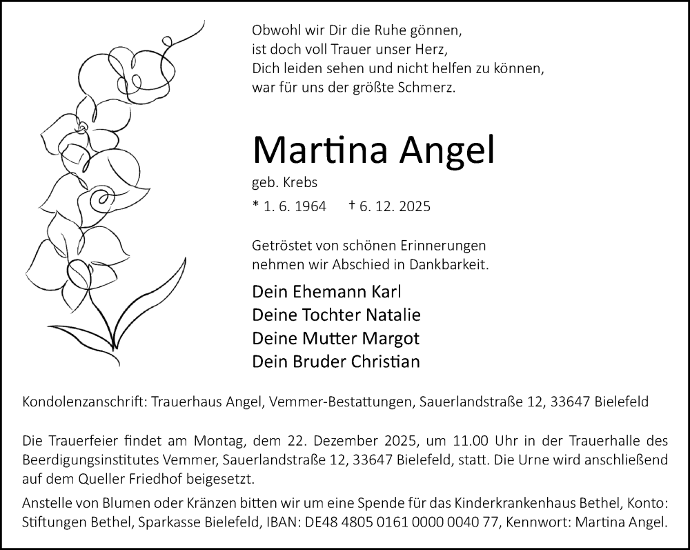  Traueranzeige für Martina Angel vom 13.12.2025 aus Neue Westfälische und Westfalen-Blatt