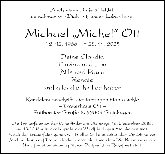 Traueranzeige von Michael Ott von Neue Westfälische und Westfalen-Blatt