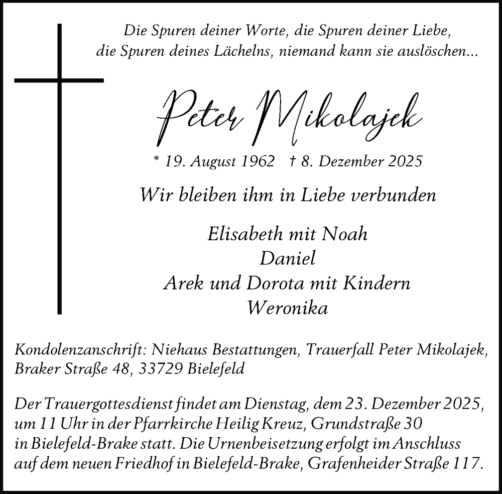  Traueranzeige für Peter Mikolajek vom 13.12.2025 aus Neue Westfälische und Westfalen-Blatt