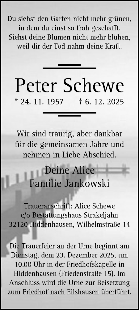 Traueranzeige von Peter Schewe von Neue Westfälische und Westfalen-Blatt