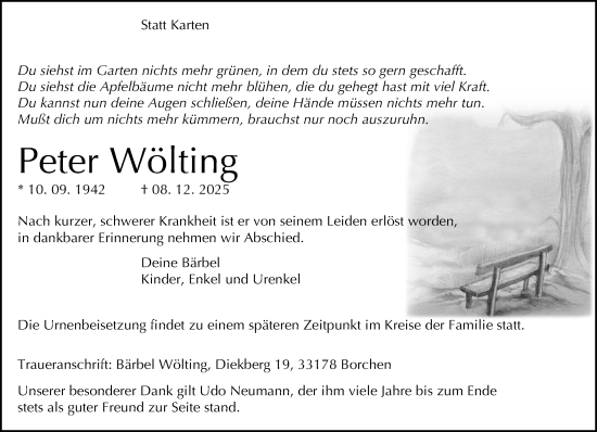 Traueranzeige von Peter Wölting von Neue Westfälische und Westfalen-Blatt