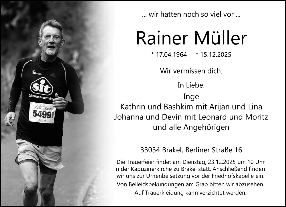  Traueranzeige für Rainer Müller vom 19.12.2025 aus Neue Westfälische und Westfalen-Blatt