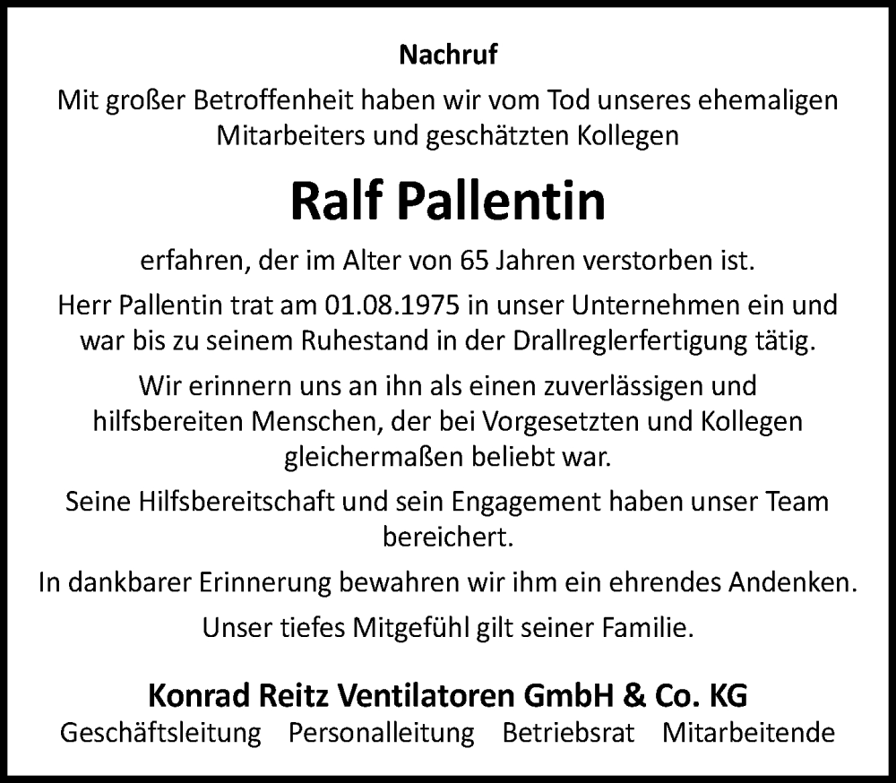  Traueranzeige für Ralf Pallentin vom 06.12.2025 aus Neue Westfälische und Westfalen-Blatt