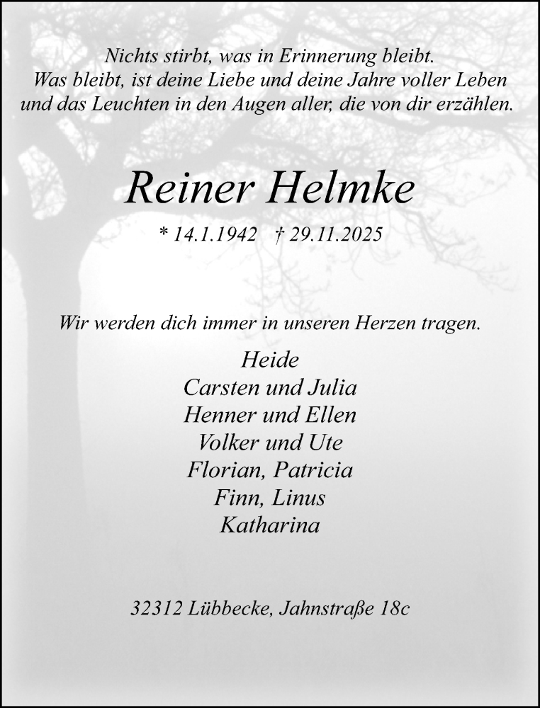  Traueranzeige für Reiner Helmke vom 04.12.2025 aus Neue Westfälische und Westfalen-Blatt