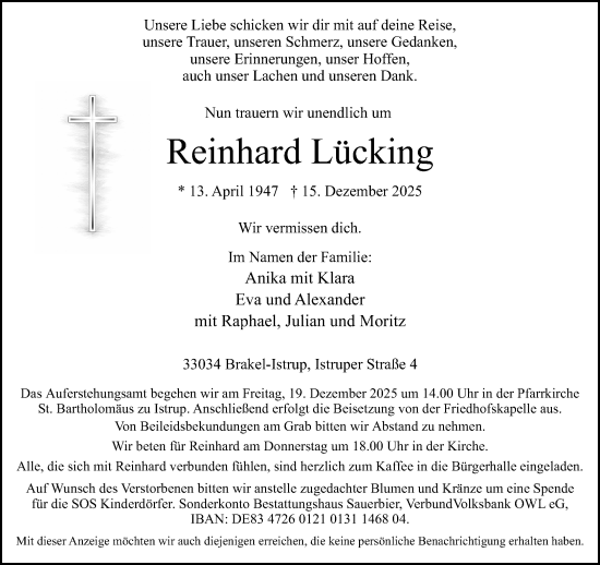 Traueranzeige von Reinhard Lücking von Neue Westfälische und Westfalen-Blatt