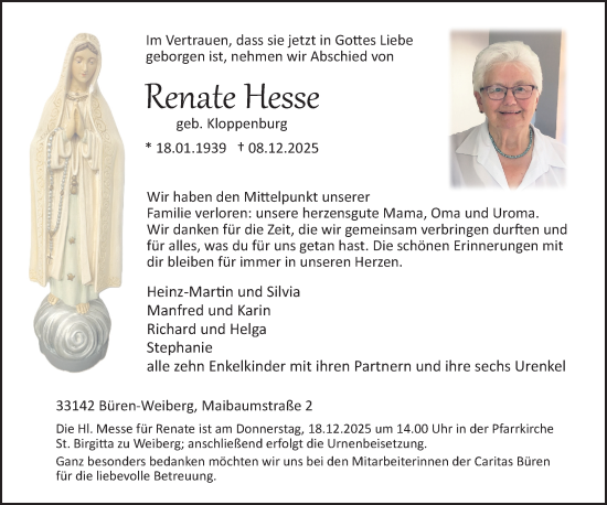 Traueranzeige von Renate Hesse von Neue Westfälische und Westfalen-Blatt