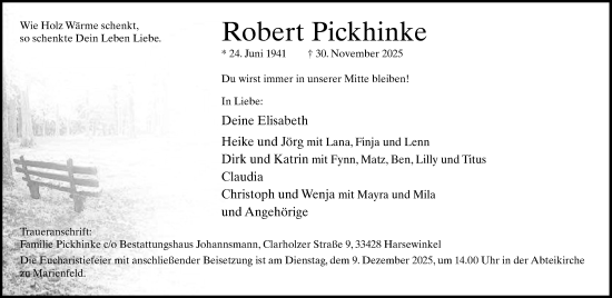 Traueranzeige von Robert Pickhinke von Neue Westfälische und Westfalen-Blatt