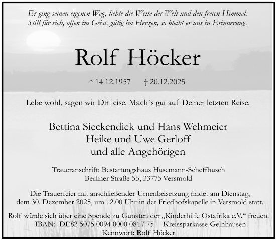 Traueranzeige von Rolf Höcker von Neue Westfälische und Westfalen-Blatt