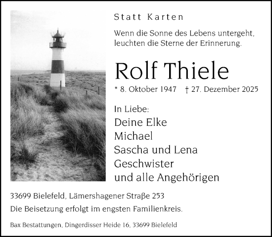 Traueranzeige von Rolf Thiele von Neue Westfälische und Westfalen-Blatt