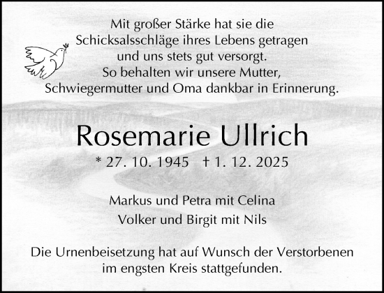 Traueranzeige von Rosemarie Ullrich von Neue Westfälische und Westfalen-Blatt