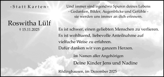 Traueranzeige von Roswitha Lülf von Neue Westfälische und Westfalen-Blatt