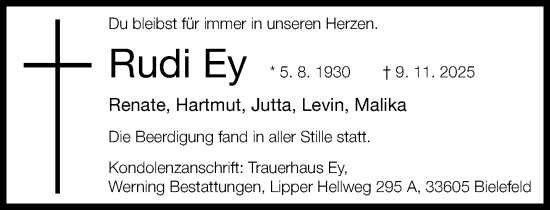 Traueranzeige von Rudi Ey von Neue Westfälische und Westfalen-Blatt
