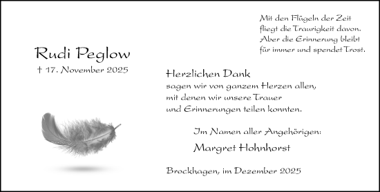 Traueranzeige von Rudi Peglow von Neue Westfälische und Westfalen-Blatt