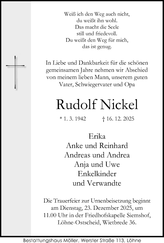 Traueranzeige von Rudolf Nickel von Neue Westfälische und Westfalen-Blatt