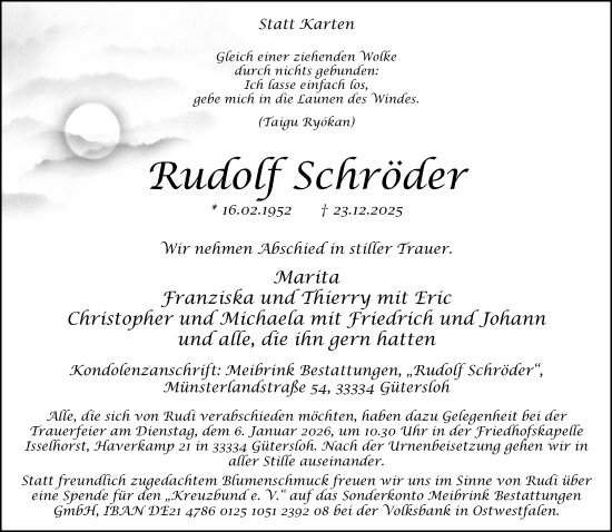 Traueranzeige von Rudolf Schröder von Neue Westfälische und Westfalen-Blatt