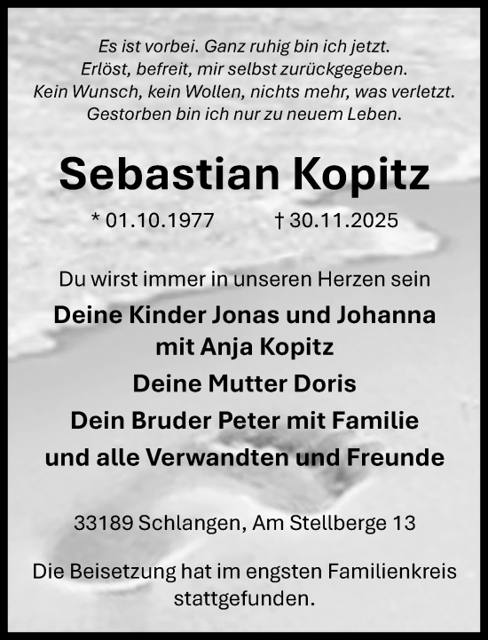 Traueranzeige von Sebastian Kopitz von Neue Westfälische und Westfalen-Blatt