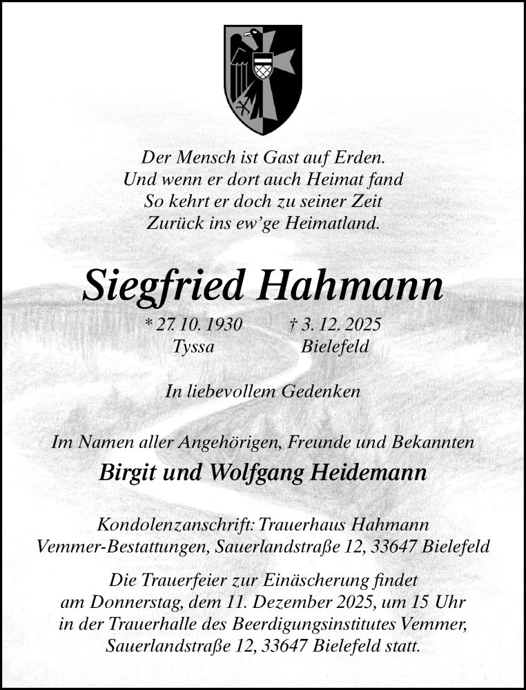  Traueranzeige für Siegfried Hahmann vom 06.12.2025 aus Neue Westfälische und Westfalen-Blatt